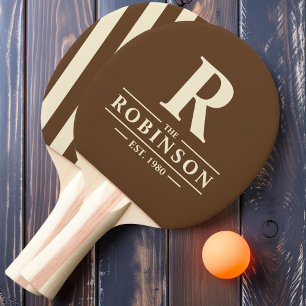 Raquette De Ping Pong Nom de famille & Initial Rayure Polo Brun Forêt Pr