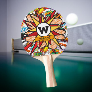 Raquette De Ping Pong Nom de famille moderne amusant Monogramme Bande de