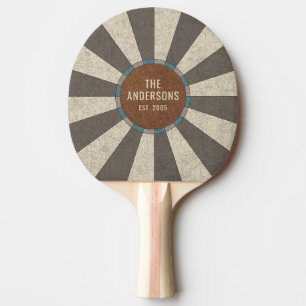 Raquette De Ping Pong Nom de famille personnalisé Vintage Rétro Sunburst