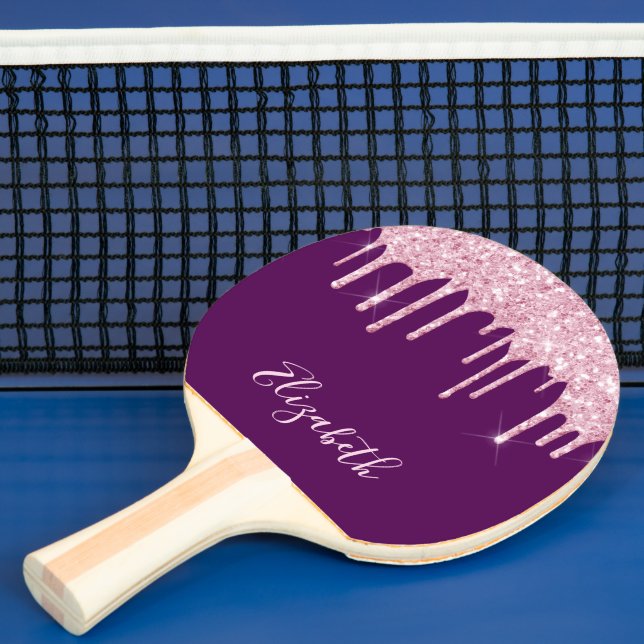 Raquette De Ping Pong Nom de goutte de parties scintillant rose pourpre (Insitu)