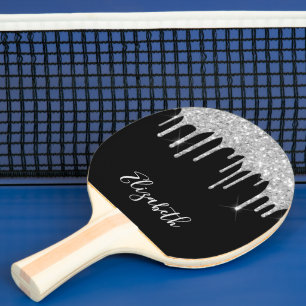 Raquette De Ping Pong Nom de la goutte de parties scintillant en argent 