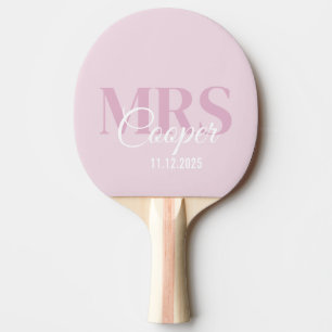Raquette De Ping Pong Nom de la mariée avec le Mariage Date clair couleu