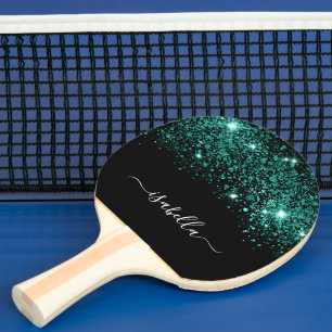 Raquette De Ping Pong Nom de monogramme de parties scintillant verte tur