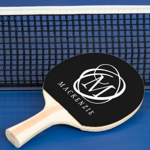 Raquette De Ping Pong Nom de monogramme élégant Noir Blanc