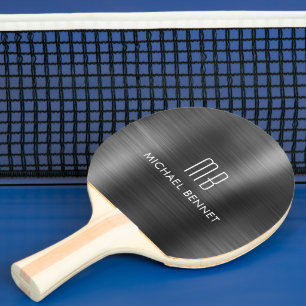 Raquette De Ping Pong Nom de monogramme en métal noir élégant