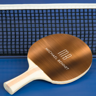 Raquette De Ping Pong Nom de monogramme métallisé en cuivre élégant