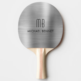 Raquette De Ping Pong Nom de monogramme métallisé gris argenté élégant