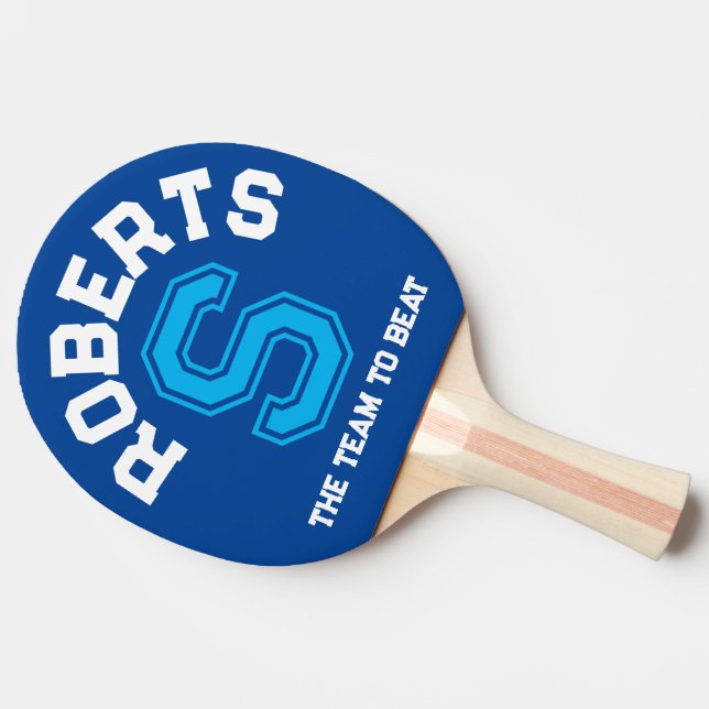 Raquette De Ping Pong Nom de monogramme personnalisé bleu initial et équ (Dos Côté)