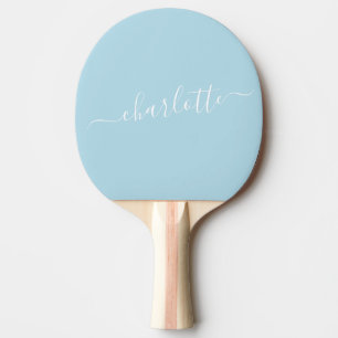 Raquette De Ping Pong Nom de script bleu clair élégant personnalisé