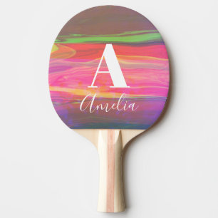 Raquette De Ping Pong Nom du monogramme Art Abstrait Rose chaud