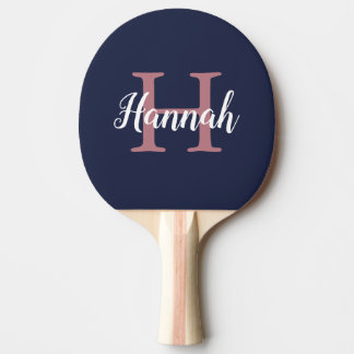 Raquette De Ping Pong Nom du monogramme de script bleu rose minimaliste