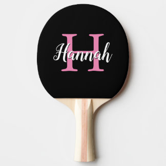 Raquette De Ping Pong Nom du monogramme de script noir rose minimaliste