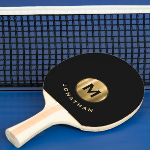 Raquette De Ping Pong Nom du monogramme d'or noir moderne