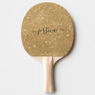 Raquette De Ping Pong Nom du script de parties scintillant d'or moderne