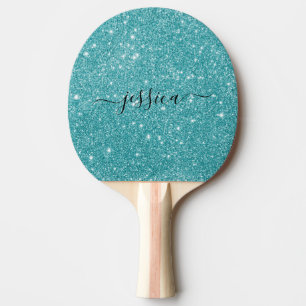 Raquette De Ping Pong Nom du script de parties scintillant turquoise mod