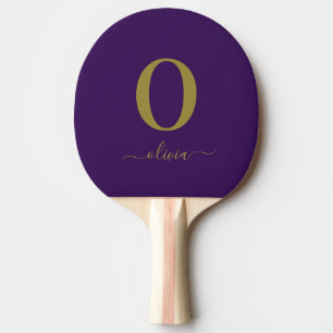 Raquette De Ping Pong Nom Du Script Monogramme Personnalisé Purple Et Or