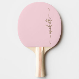 Raquette De Ping Pong Nom en monogramme doré écriture signature rose blu