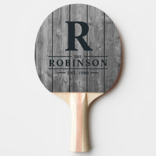 Raquette De Ping Pong Nom et initiale de famille en bois gris foncé prop