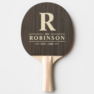 Raquette De Ping Pong Nom et initiale de famille en bois moderne sombre
