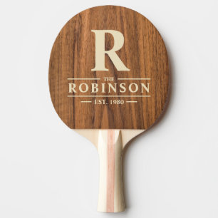 Raquette De Ping Pong Nom et initiale de la famille Elm Wood