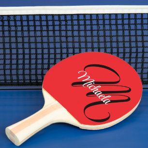 Raquette De Ping Pong Nom initial minimaliste moderne monogramme rouge
