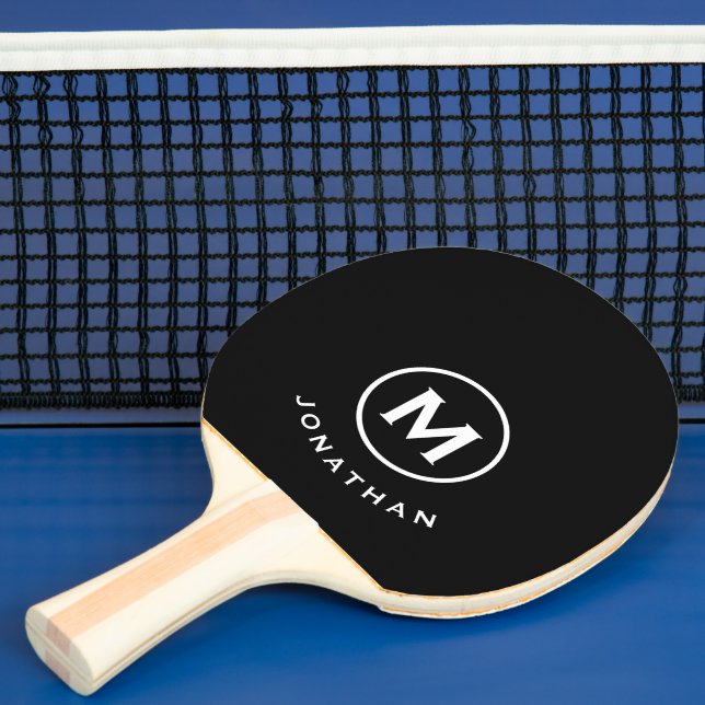 Raquette De Ping Pong Nom minimal de monogramme noir classique (Insitu)