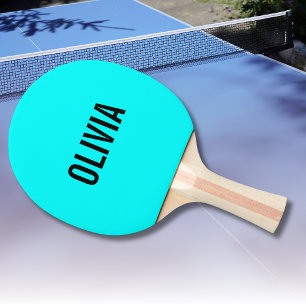 Raquette De Ping Pong Nom moderne Neon Cyan   Minimaliste tendance
