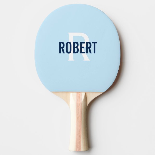 Raquette De Ping Pong Nom monogramme bleu clair moderne ping pong paddle (Devant)