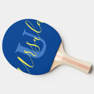 Raquette De Ping Pong Nom monogramme bleu jaune tework personnalisé
