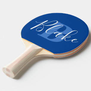 Raquette De Ping Pong Nom monogramme bleu travail d'équipe personnalisé