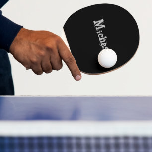 Raquette De Ping Pong Nom monogramme moderne minimaliste noir blanc