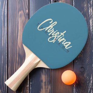 Raquette De Ping Pong Nom peint Aqua profond de style Mid-Century Modern