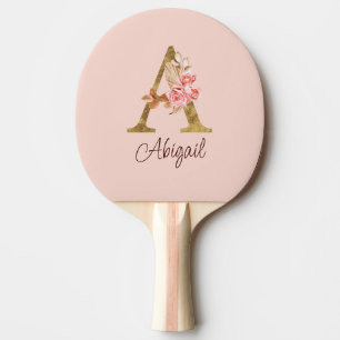 Raquette De Ping Pong Nom personnalisé Blush Rose Gold Lettre A