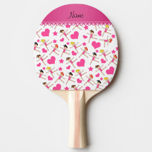 Raquette De Ping Pong Nom personnalisé fille blanche gymnaste coeur étoi