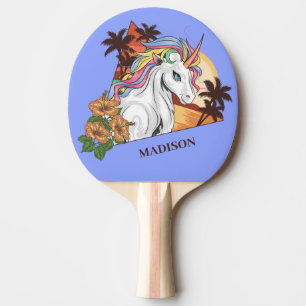 Raquette De Ping Pong Nom personnalisé licorne tropicale