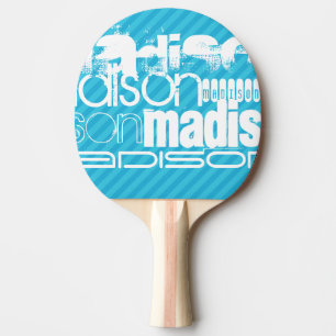 Raquette De Ping Pong Nom personnalisé Motif ; bandes bleu ciel