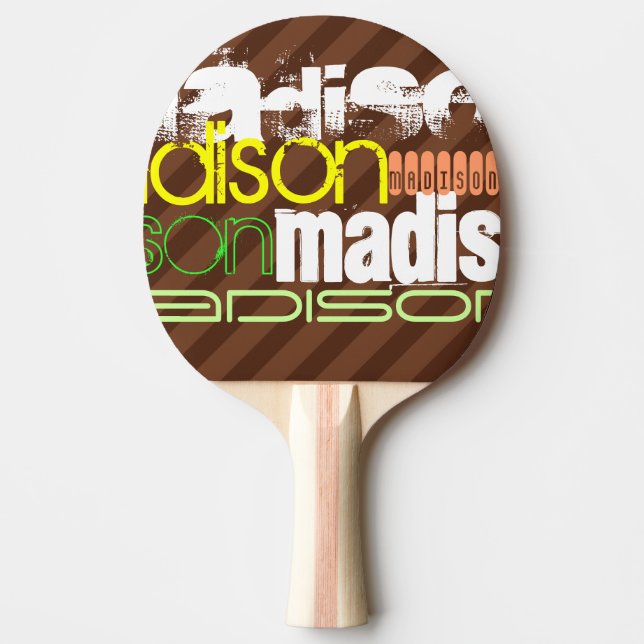 Raquette De Ping Pong Nom personnalisé Motif sur bandes Brown (Devant)