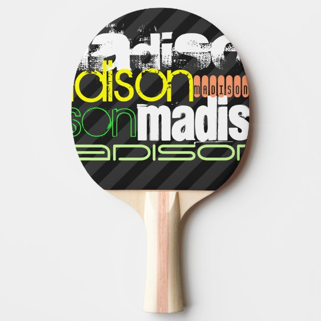Raquette De Ping Pong Nom personnalisé Motif sur bandes noires et grises (Devant)