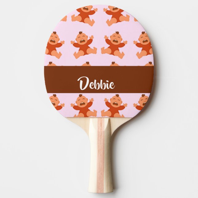 Raquette De Ping Pong Nom personnalisé pleurant des bébés roses (Devant)