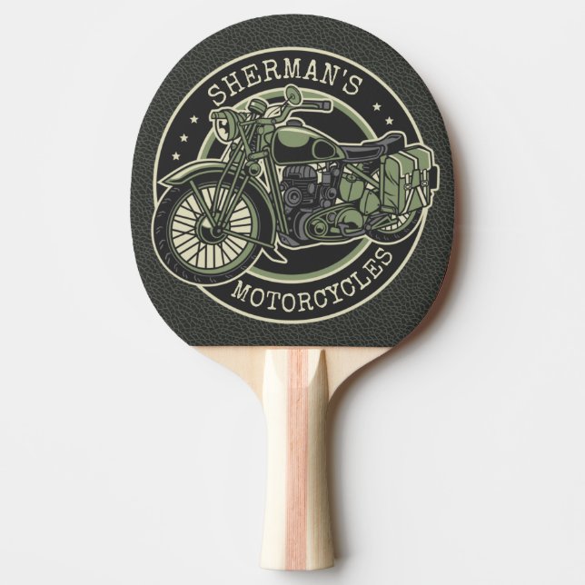Raquette De Ping Pong NOM personnalisé Retro Military Motorcycle Biker (Devant)