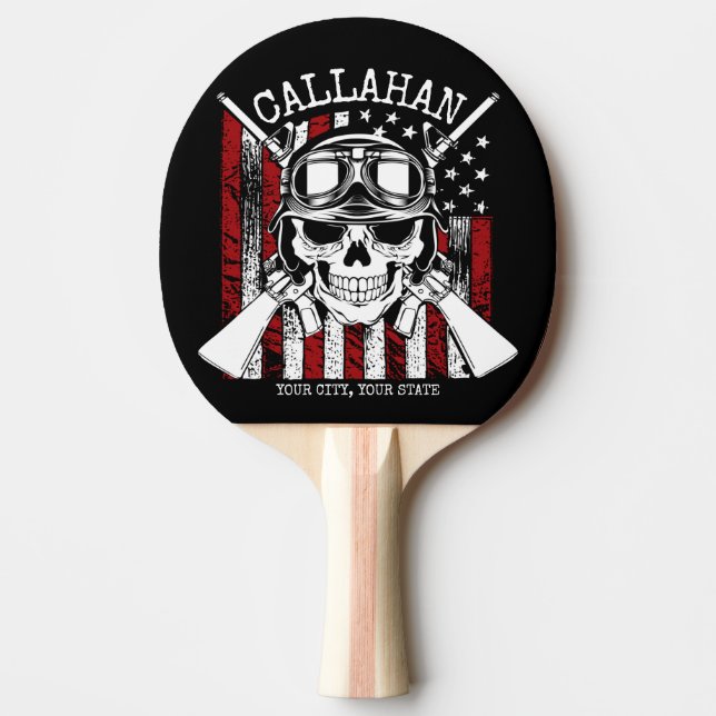 Raquette De Ping Pong NOM personnalisé Soldat Crâne Double Armes USA Dra (Devant)