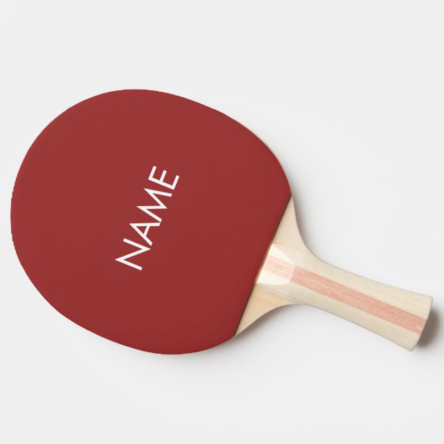 Raquette De Ping Pong Nom personnalisé texte monogramme grenat rouge min (Côté)