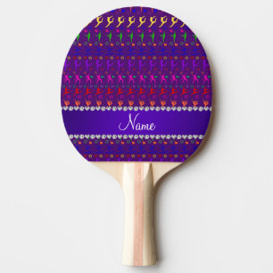 Raquette De Ping Pong Nom violet arc-en-ciel gymnastique coeurs étoiles