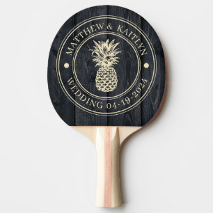 Raquette De Ping Pong Noms de mariage ananas en bois brûlé foncé