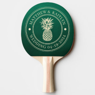Raquette De Ping Pong Noms de mariage au Ananas Vert Émeraude