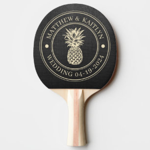 Raquette De Ping Pong Noms de mariage au pineapple sur toile noire