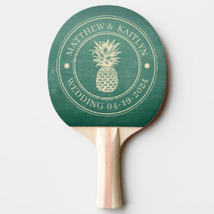 Raquette De Ping Pong Noms de mariage au tableau vert et à l'ananas