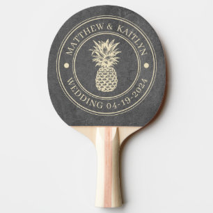 Raquette De Ping Pong Noms de mariage au thème de l'ananas en pierre d'a