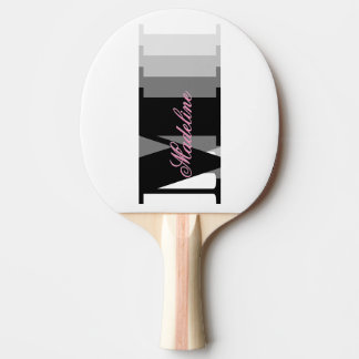 Raquette De Ping Pong Nuances de noir Monogramme Typographie Pink Script