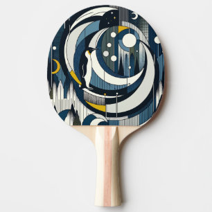 Raquette De Ping Pong Nuit géométrique bleu marine avec lune et pingouin